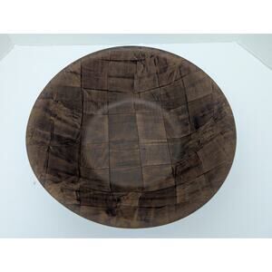 Vintage Handcrafted Wood Bowl Rustic Checkerboard Pattern Mid Century Modern